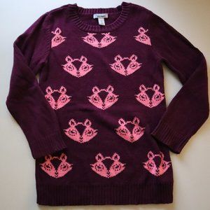 Girls Old Navy Fox Sweater Maroon Pink Long Sleeve Fall Top Size Medium 8